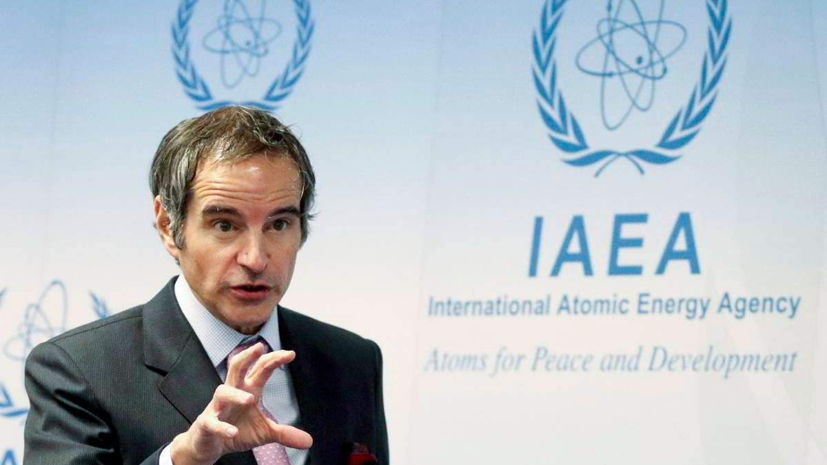 Rafael Grossi, director general del Organismo Internacional de Energía Atómica (OIEA), durante una rueda de prensa en la sede del organismo en Viena, Austria, el 24 de mayo de 2021. (Alex Halada/AFP)