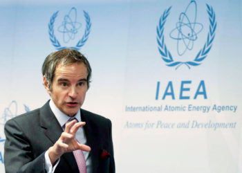 Rafael Grossi, director general del Organismo Internacional de Energía Atómica (OIEA), durante una rueda de prensa en la sede del organismo en Viena, Austria, el 24 de mayo de 2021. (Alex Halada/AFP)