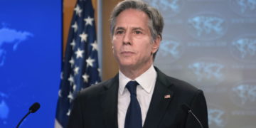 El Secretario de Estado de EEUU, Antony Blinken, habla sobre Rusia y Ucrania durante una sesión informativa en el Departamento de Estado en Washington, el 26 de enero de 2022. (Brendan Smialowski/Pool vía AP)