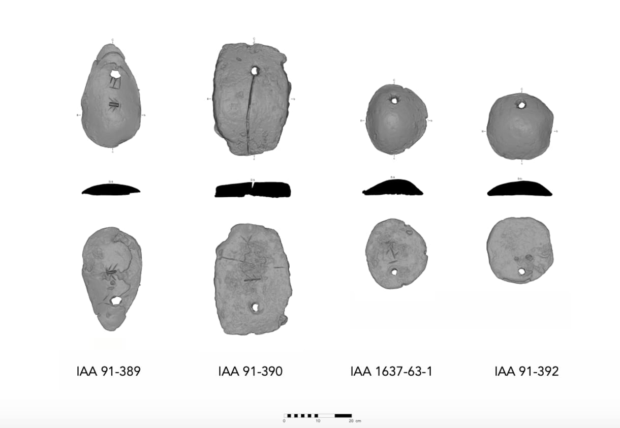 Escaneo en 3D de los lingotes de plomo de la Edad de Bronce tardía de Cesarea. (Avshalom Karasik/Autoridad de Antigüedades de Israel)