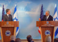 El secretario de Estado de EE. UU. Antony Blinken (derecha) y el ministro de Asuntos Exteriores Yair Lapid (izquierda) en una rueda de prensa en Jerusalén, el 27 de marzo de 2022 (Ministerio de Asuntos Exteriores)