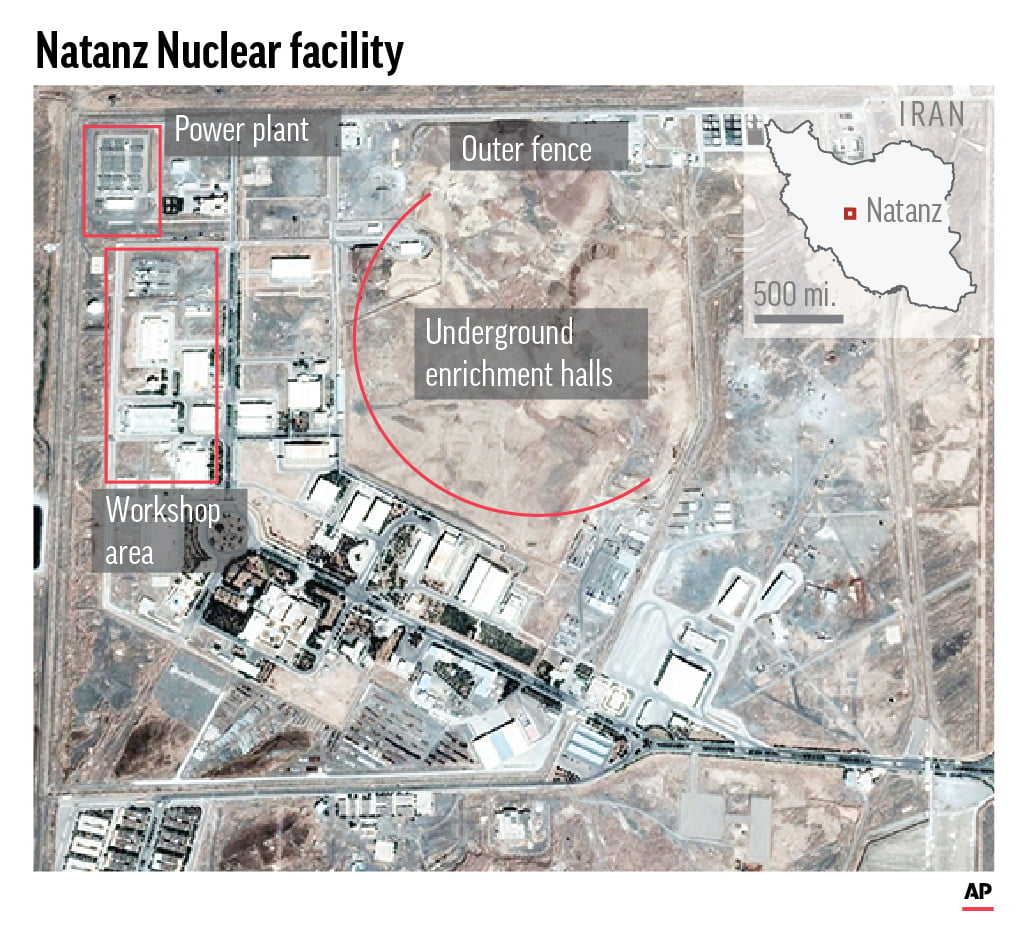 Natanz, en la provincia central iraní de Isfahan, alberga la principal instalación de enriquecimiento de uranio del país. (AP)