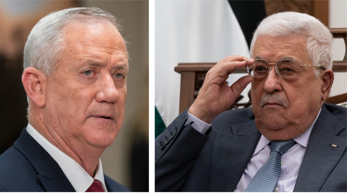Izquierda: el ministro de Defensa, Benny Gantz. (AP Photo/Manuel Balce Ceneta, Archivo); Derecha: El presidente de la Autoridad Palestina, Mahmoud Abbas. (AP Photo/Alex Brandon, Pool, Archivo)