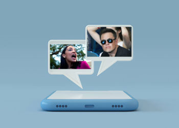 Representación en 3D de la burbuja de habla del chat en la pantalla del teléfono inteligente.