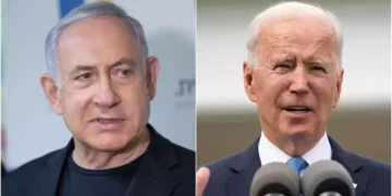 El entonces primer ministro Benjamin Netanyahu (a la izquierda) y el presidente estadounidense Joe Biden (a la derecha). (Flash90/AP)