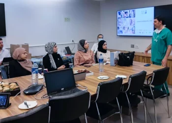 Trabajadores sanitarios palestinos reciben formación sobre la atención a distancia de mujeres embarazadas en el Centro Médico de Sheba, en esta foto sin fecha (Cortesía)