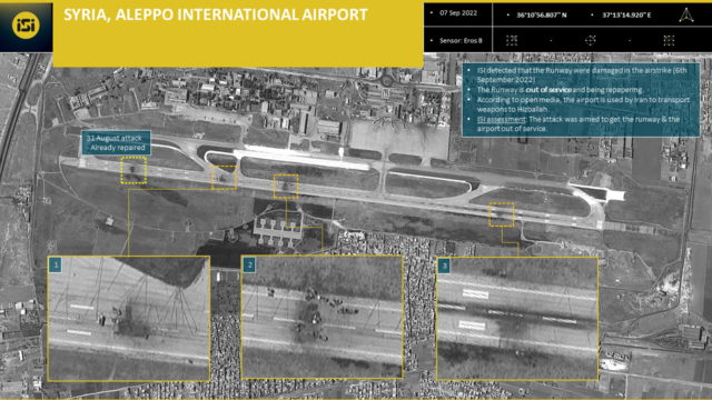 Imagen de satélite muestra el aeropuerto de Alepo cerrado tras un ataque atribuido a Israel