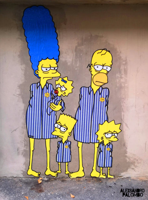 Vandalismo en mural del Holocausto en Milán: La familia Simpson en Auschwitz