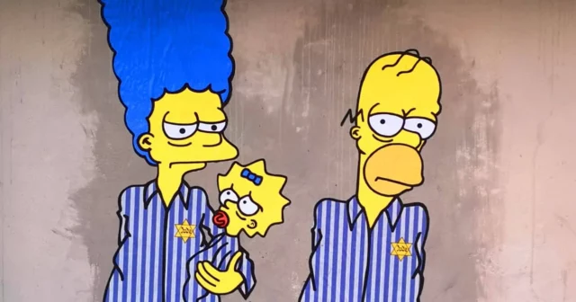 Vandalismo en mural del Holocausto en Milán: La familia Simpson en Auschwitz