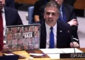 El ministro de Asuntos Exteriores Eli Cohen habla durante una reunión del Consejo de Seguridad de las Naciones Unidas sobre el conflicto en Oriente Medio en la sede de la ONU en Nueva York el 24 de octubre de 2023. (Timothy A. Clary/AFP)