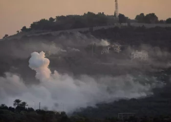 Smoke rises from Israeli shelling in Dahaira, a Lebanese border village with Israel, south Lebanon, October 16, 2023. (AP Photo/Hussein Malla)