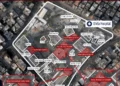 Imagen de satélite de las instalaciones de Shifa, en el que se afirma que aparecen centros de mando de Hamás ocultos bajo las instalaciones.