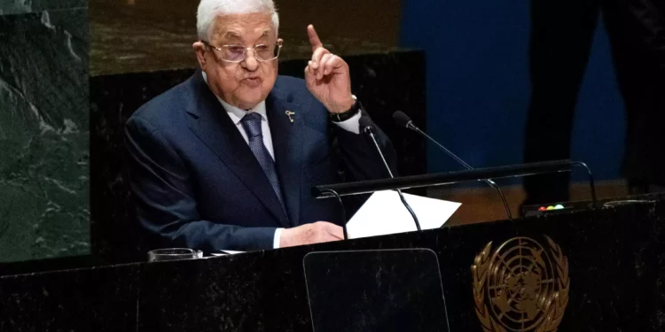 Palestinian Authority President Mahmoud Abbas addresses the 78th session of the United Nations General Assembly, September 21, 2023. (AP Photo/Craig Ruttle)