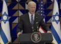 El presidente estadounidense Joe Biden hace declaraciones a la prensa en Tel Aviv al término de su visita a Israel el 18 de octubre de 2023. (Captura de pantalla/YouTube)