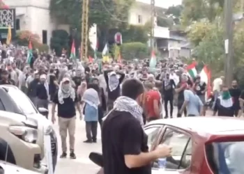 Lebanese security forces disperse a crowd protesters trying to storm the US embassy in Beirut in protest of the war in Gaza on October 18, 2023. (Screen capture/X)