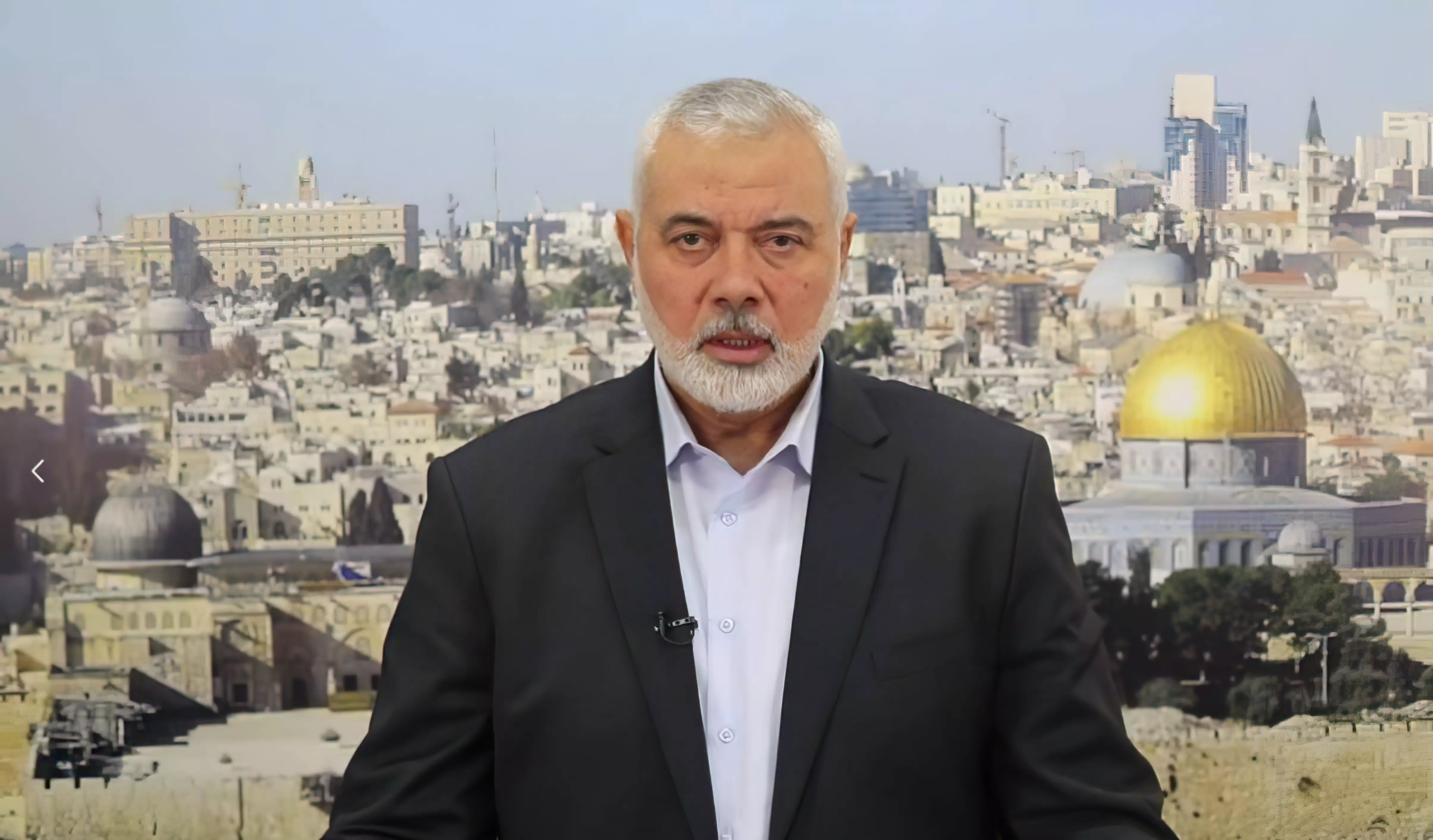 El líder de Hamás, Ismail Haniyeh, en un discurso televisado en el que pidió una "solución política" al actual conflicto con Israel, 1 de noviembre de 2023. (Captura de pantalla, canal de Telegram de Hamás)
