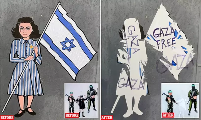 Mural de Ana Frank vandalizado en Milán con pinta “Free Gaza”