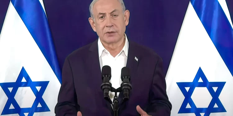 El primer ministro Benjamin Netanyahu pronuncia un discurso televisado el 3 de noviembre de 2023 (captura de pantalla de la GPO)