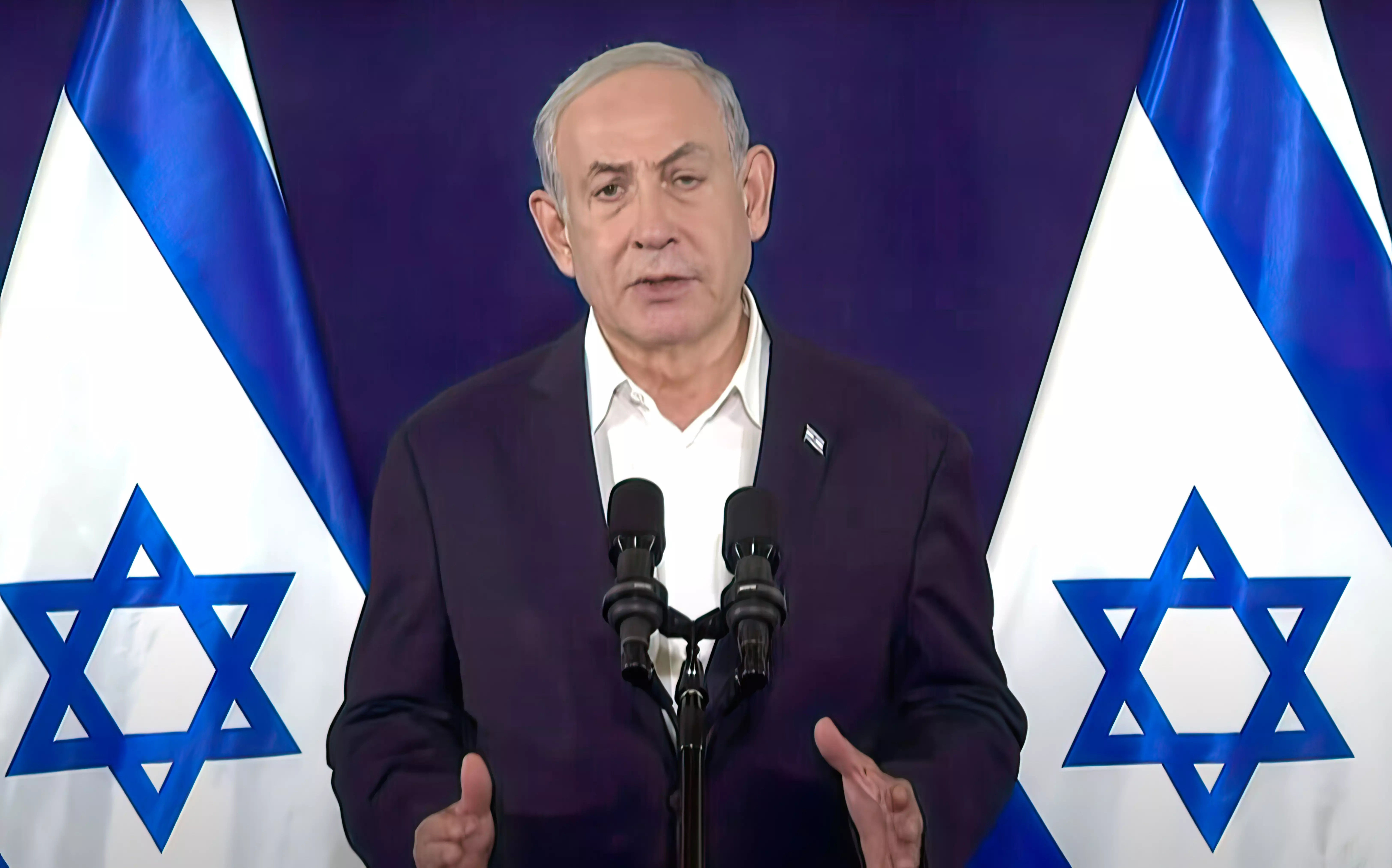 El primer ministro Benjamin Netanyahu pronuncia un discurso televisado el 3 de noviembre de 2023 (captura de pantalla de la GPO)