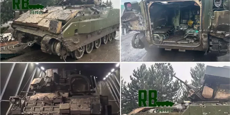 Los soldados rusos comenzaron inmediatamente el proceso de examen y desmontaje del Bradley M2A2 capturado, y las imágenes actuales muestran la retirada de ciertos componentes de las placas de blindaje BRAT. (Fuente de las imágenes: VK)