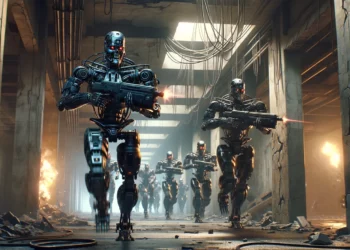 Robots humanoides en el campo de combate dirigidos por IA