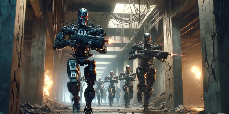 Robots humanoides en el campo de combate dirigidos por IA