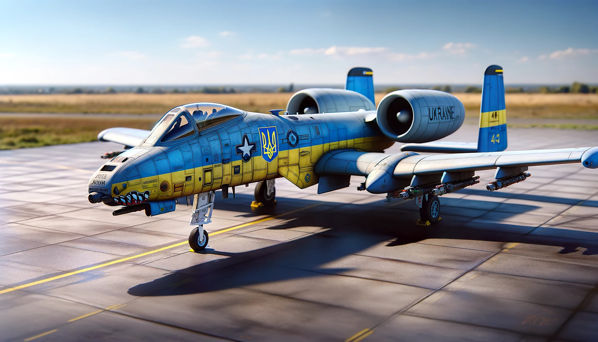 Imagen de un avión A-10 con patrón de pintura ucraniano, desarrollado por IA con fines ilustrativos.