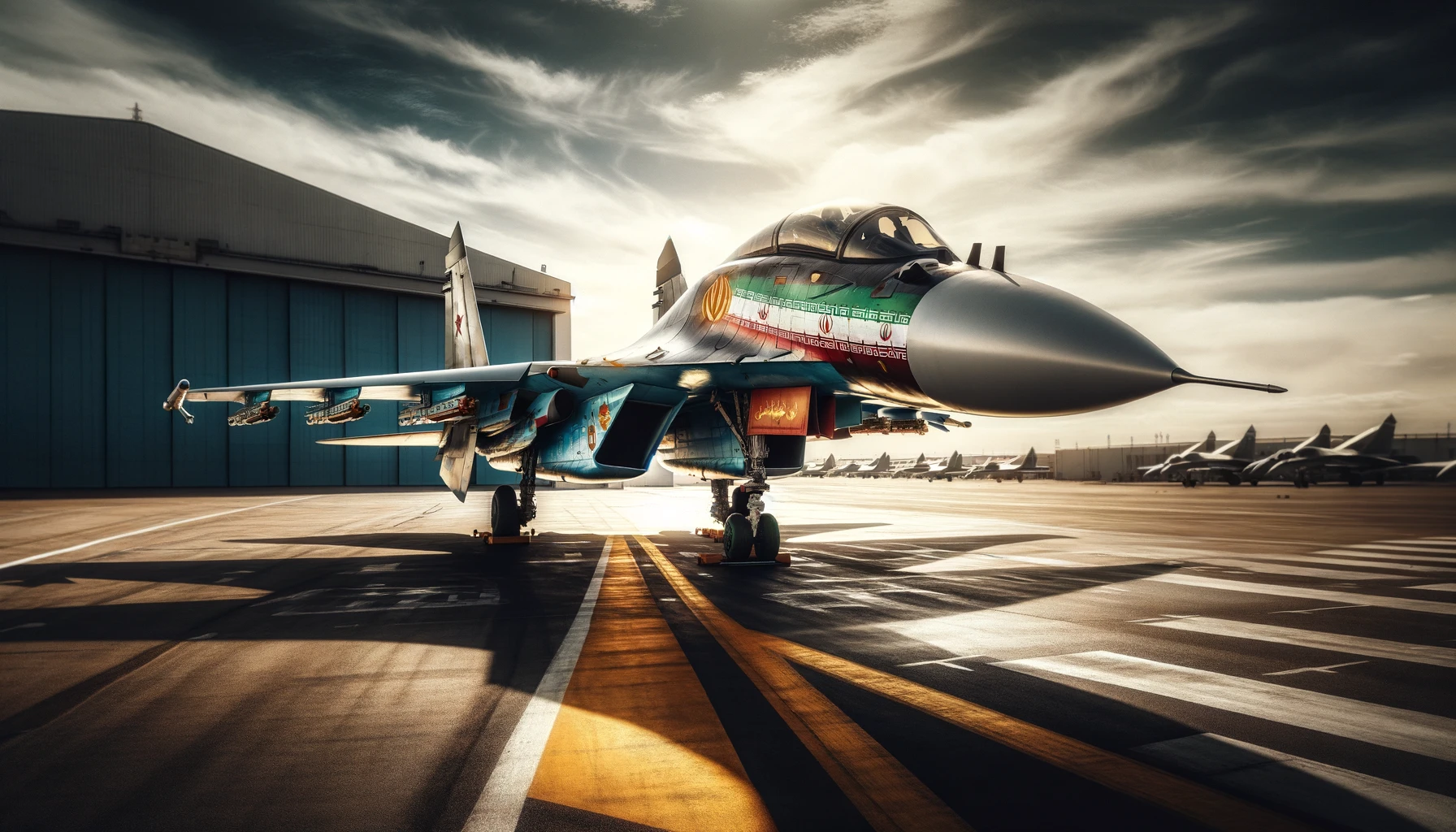 Su-35 con patrón de pintura iraní, generado por IA con fines ilustrativos