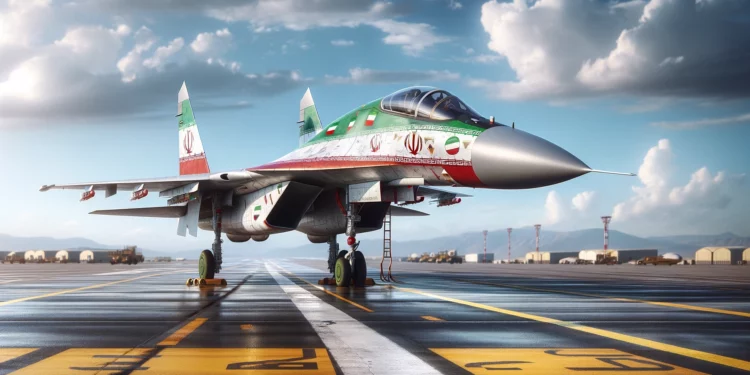 Su-35 con patrón de pintura iraní, generado por IA con fines ilustrativos