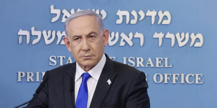 El primer ministro Benjamin Netanyahu habla durante una rueda de prensa en Jerusalén el 7 de febrero de 2024. (Marc Israel Sellem/Pool/Flash90)