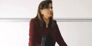 Nadera Shalhoub-Kevorkian, profesora de trabajo social y derecho en la Universidad Hebrea de Jerusalén, durante una presentación. (Captura de pantalla de YouTube; utilizada de acuerdo con la cláusula 27a de la ley de derechos de autor)