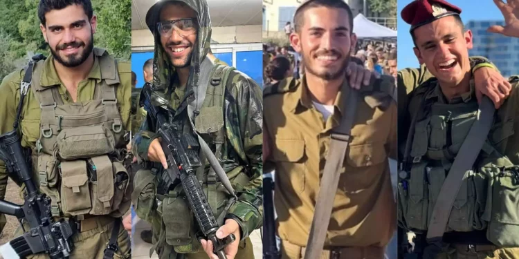 De izquierda a derecha, esta combinación de fotografías muestra al Cpt. Ido Baruch, el sargento. Amitai Even Shoshan, el sargento. Ilai Zair y el sargento. Reef Harush, quien, según el ejército, murió luchando contra Hamás en el sur de la Franja de Gaza el 6 de abril de 2024. 

(Fuerzas de Defensa de Israel)