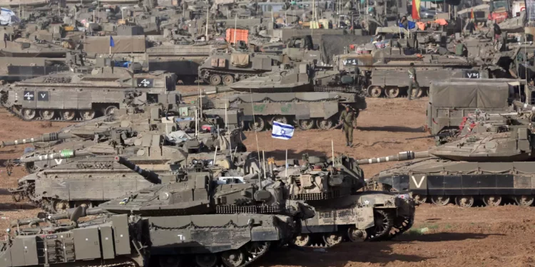 Illustrative - FDI tanks are positioned in southern Israel near the border with the Gaza Strip on May 9, 2024. (Ahmad Gharabli/AFP)