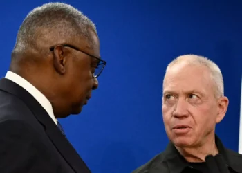 File: US Defense Secretary Lloyd Austin (L) and Defense Minister Yoav Gallant give a joint press conference in Tel Aviv on December 18, 2023. (Alberto Pizzoli/AFP)