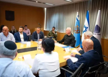 El ministro de Defensa, Yoav Gallant, se reúne con representantes del Consejo Público para Conmemorar a los Soldados, la organización conmemorativa Yad Labanim y la Organización de Viudas y Huérfanos de las FDI en el Ministerio de Defensa el 2 de mayo de 2024. (Shachar Yorman/Ministerio de Defensa)