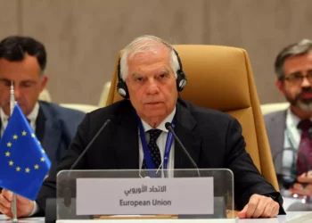El jefe de política exterior de la UE, Josep Borrell, asiste a una reunión con los ministros de Asuntos Exteriores europeos y árabes celebrada en Riad el 29 de abril de 2024. (Fayez Nureldine / AFP)