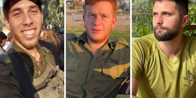 Soldiers killed in southern Gaza on May 28, 2024. Left to right: Staff Sgt. Uri Bar Or, Staff Sgt. Ido Appel, Staff Sgt. Amir Galilove. (Israel Defense Forces)