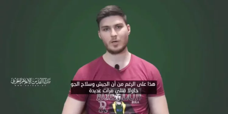 Captura de pantalla de un vídeo de propaganda de la Jihad Islámica Palestina que muestra al rehén Sasha Trufanov liberado el 30 de mayo de 2024. (Captura de pantalla)