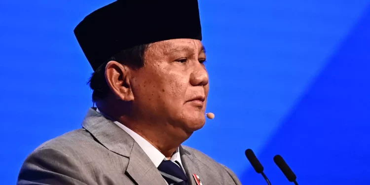 Indonesia's Defence Minister and president-elect Prabowo Subianto speaks during the 21st Shangri-La Dialogue summit in Singapore on June 1, 2024. ( Nhac Nguyen/AFP)