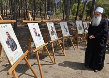 Ceremonia en memoria de los soldados drusos caídos en el bosque de Ahihud, el 2 de julio de 2024. (Guy Assayag/ KKL-JNF)