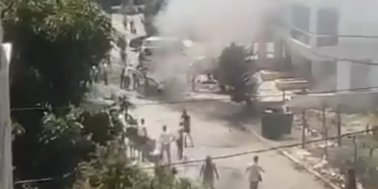 The aftermath of a suspected Israeli strike on a Hezbolá commander in Tyre, July 3, 2024 (Screen grab used in accordance with Clause 27a of the Copyright Law)
