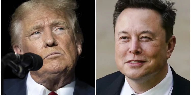 Esta combinación de fotografías muestra al expresidente Donald Trump durante un mitin en Nevada, en octubre de 2022, y a Elon Musk en Wilmington, Delaware, en julio de 2021. (Foto AP)
v