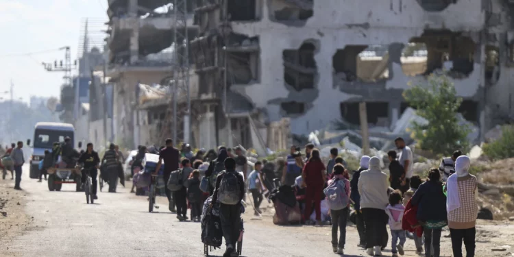 Palestinos desplazados que huyen de las operaciones militares israelíes en Beit Lahia, en el norte de Gaza, 22 de octubre de 2024. (Omar AL-QATTAA / AFP)