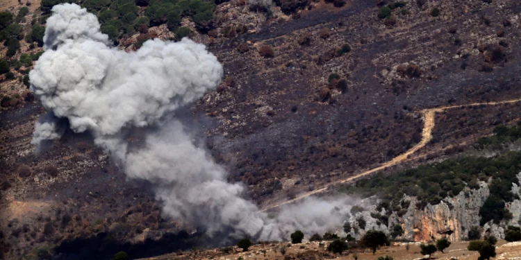 El humo se eleva desde el lugar de un ataque aéreo israelí en las afueras de la ciudad de Al-Ahmadieh, en el sur del Líbano, el 1 de noviembre de 2024. (AFP)