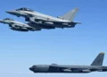 Typhoon y Voyager de la RAF se unen al B-52H sobre la península arábiga