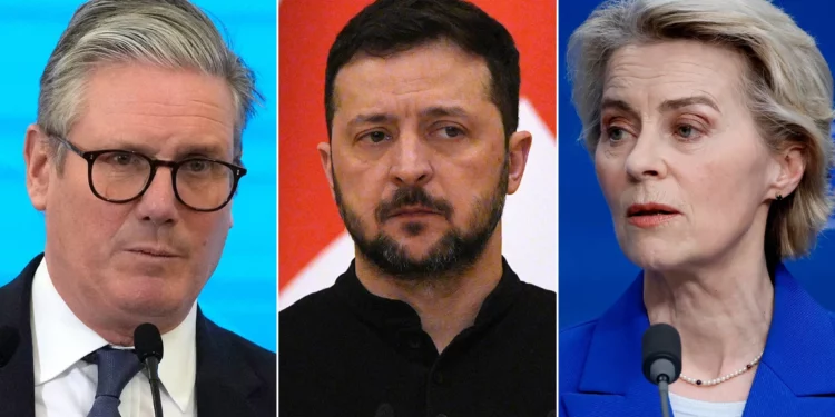 De izquierda a derecha: el primer ministro británico, Keir Starmer (AP Photo/Czarek Sokolowski, Pool), Volodymyr Zelensky (Carl Court/Pool Photo via AP), Ursula Von Der Leyen (AP Photo/Omar Havana)