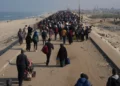 Palestinos desplazados caminan por una carretera para regresar a sus hogares en el norte de la Franja de Gaza, el 28 de enero de 2025. (Foto AP/Abdel Kareem Hana)