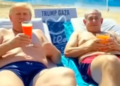 Un video generado por inteligencia artificial, publicado por el presidente de Estados Unidos, Donald Trump, en su plataforma Truth Social el 26 de febrero de 2025, muestra a Trump (izq.) y al primer ministro Benjamin Netanyahu (der.) recostados en la playa en una futura "Riviera" en la Franja de Gaza.