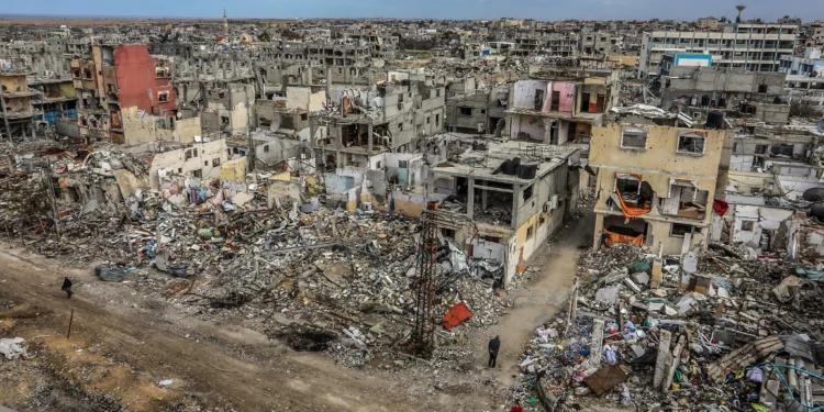 Una imagen de la destrucción en Rafah, en el sur de la Franja de Gaza, el 7 de febrero de 2025. (Abed Rahim Khatib/Flash90)