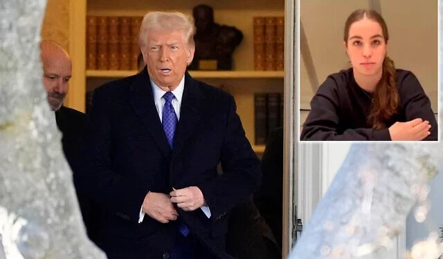 El presidente de Estados Unidos, Donald Trump, camina desde la Oficina Oval hasta su partida en el Marine One desde el jardín sur de la Casa Blanca, el 14 de febrero de 2025, en Washington (AP Photo/Alex Brandon); recuadro: el exsoldado rehén Agam Berger en un mensaje de video publicado el 17 de febrero de 2025. (Captura de pantalla, X)